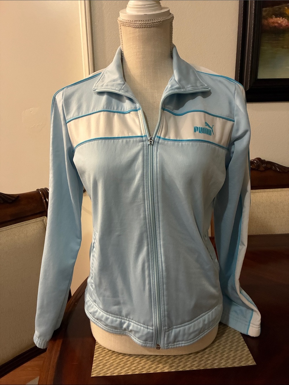 Puma Light Blue and White Women's Bomber Track Jacket